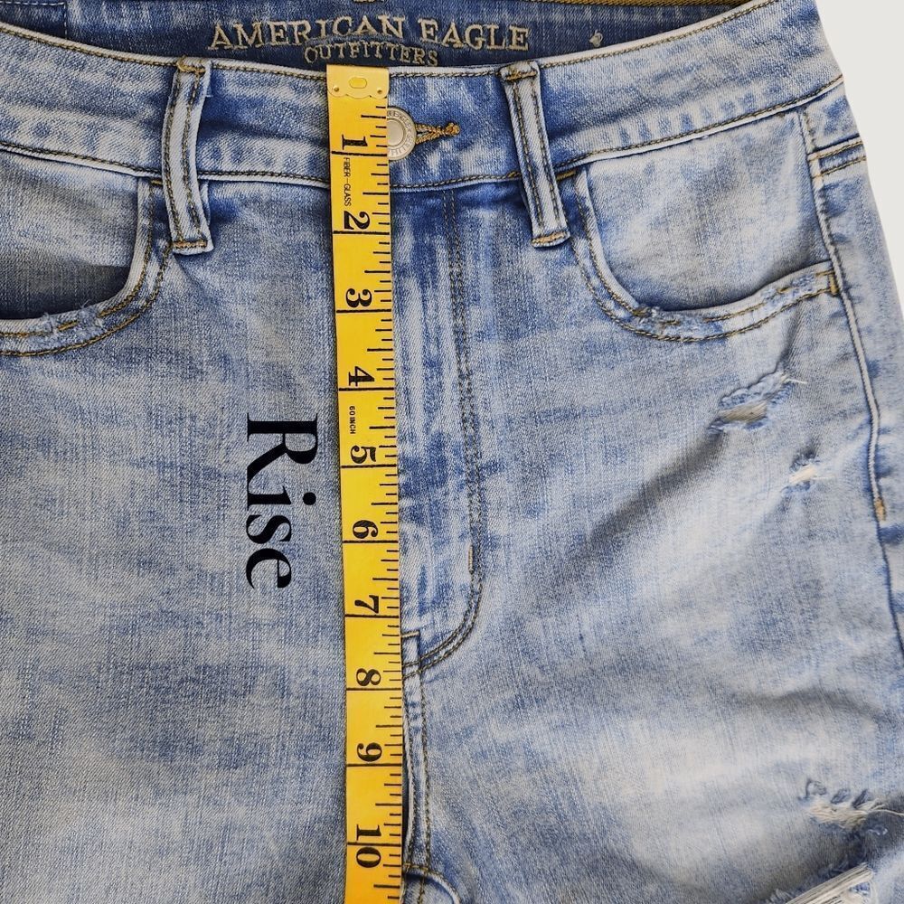 American Eagle Women's Hi-Rise Jeans Denim Blue Skinny Distressed Size 6 Small - Picture 11 of 16